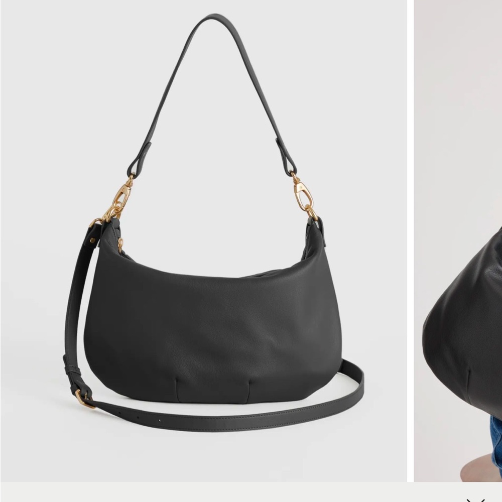Quince Italian leather convertible crescent bag black